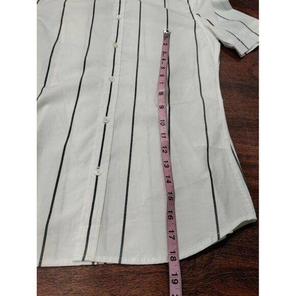 H&M Striped Muscle Fit Short Sleeve Button Up Shirt White/Black Men's Size Small - Picture 9 of 9